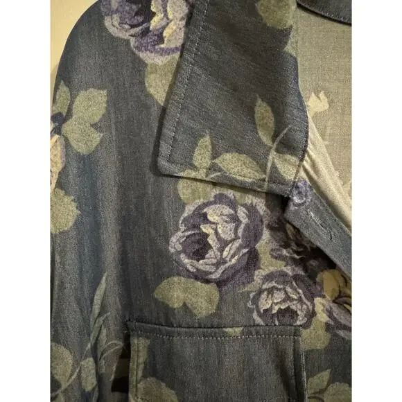 Lularoe New Stacie Shirt Dress Drawstring Button Up Pockets Blue Floral Plus 2XL - Picture 5 of 11